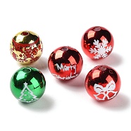 UV Plated & Printed Acrylic Beads, Christmas Theme, Iridescent, Round with Snowflake/Christmas Bell/Christmas Tree Pattern, Mixed Color, 15.5mm, Hole: 3mm(SACR-G034-04)
