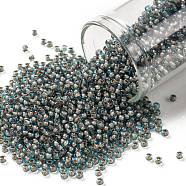TOHO Round Seed Beads, Japanese Seed Beads, (1072) Cocoa Lined Aqua, 11/0, 2.2mm, Hole: 0.8mm, about 1110pcs/10g(X-SEED-TR11-1072)