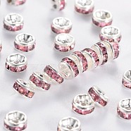 Brass Grade A Rhinestone Spacer Beads, Silver Color Plated, Nickel Free, Rose, 5x2.5mm, Hole: 1mm(RSB035NF-07)