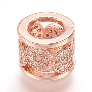 Brass Micro Pave Cubic Zirconia Beads, Real Rose Gold Plated, Column, Rose Gold, 10x8mm, Hole: 6mm(ZIRC-F062-31RG)