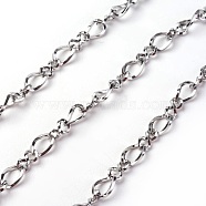 304 Stainless Steel Figaro Chains, Figure 8 Chain, with Spool, Unwelded, Stainless Steel Color, 12x5x1mm, about 32.8 Feet(10m)/roll(CHS-I001-09P)