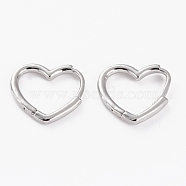 Brass Huggie Hoop Earrings, Long-Lasting Plated, Heart, Platinum, 14x15x1.5mm, Pin: 1mm(EJEW-C502-09P)