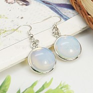 Fashion Opalite Earrings, with Brass Earring Hooks, Half Round/Dome, 44~45x18~19mm, Pin: 0.6mm(EJEW-E003-9)