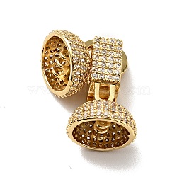 Brass Micro Pave Clear Cubic Zirconia Fold Over Clasps, Cadmium Free & Lead Free, Golden, 32x22.5mm, Hole: 1mm(KK-G414-09G)