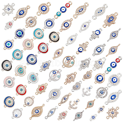 Evil Eye Jewelry Making Finding Kit, Including Flat Round & Heart & Infinity & Palm & Leaf Pendants & Charm Connectors, Mixed Color, 13.5~32x7.5~17x2.5~3.5mm, 60Pcs/box(DIY-NB0008-22A)