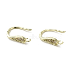 Brass Micro Pave Cubic Zirconia Earring Hooks, Long-Lasting Plated, Leaf, 14.5x4mm, Hole: 1.5mm, Pin: 0.9mm(KK-C048-14G-G)