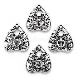 Tibetan Style Alloy Pendants, Heart with Sun Pattern, Antique Silver, 26x22.5x1mm, Hole: 1.8mm(PALLOY-N176-21AS)