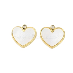 Natural Shell Charms, Ion Plating(IP) 304 Stainless Steel Heart Charms, Manual Polishing, Real 18K Gold Plated, 12.5x12.5x1.5mm, Hole: 1.6mm(STAS-P366-22B-G)