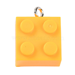Resin Pendants, with Platinum Iron Loop, Toy Bricks, Gold, 21x15.5x11mm, Hole: 2.6mm(RESI-E017-A13)