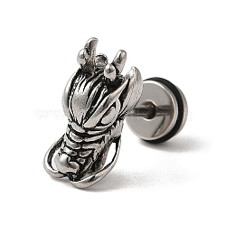 304 Stainless Steel Stud Earrings, Barbell Cartilage Earrings, Antique Silver, Dragon, 14x7mm(EJEW-K260-03A-AS)