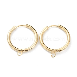201 Stainless Steel Huggie Hoop Earring Findings, with Horizontal Loop and 316 Surgical Stainless Steel Pin, Real 24K Gold Plated, 25x23x2.5mm, Hole: 2.5mm, Pin: 1mm(STAS-P283-01I-G)
