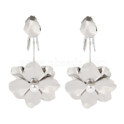 Flower Iron Dangle Stud Earrings, with Alloy Pin and Imitation Pearl, Platinum, 102x53mm(EJEW-L096-006P)