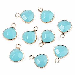 Natural White Jade Pendants, with Nickel Free Brass Findings, Faceted, Dyed, teardrop, Golden, Pale Turquoise, 17.5x13.5x6.5mm, Hole: 2mm(X-G-Q963-02)