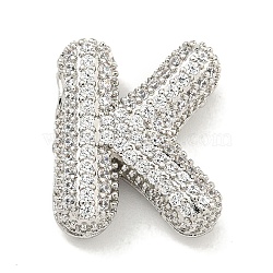 Platinum Plated Brass Micro Pave Cubic Zirconia Pendants, Letter Charms, Letter K, 21.8x21x6mm, Hole: 3x2mm(KK-L073-001P-K)