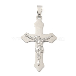 201 Stainless Steel Laser Cut Pendants, St.Benedict Crucifix Charms, Stainless Steel Color, 48x29.5x3.5mm, Hole: 8.5x4mm(STAS-P428-13P-01)