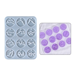 Twelve Constellations Round Pendants Silicone Molds, Resin Casting Molds, for UV Resin, Epoxy Resin Jewelry Making, White, 135x99x3.5mm, Hole: 2mm, Inner Diameter: 28mm(DIY-G073-01)