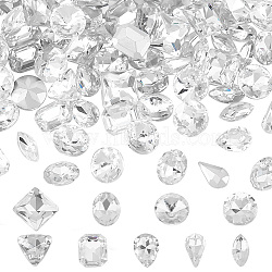 Elite 90pcs 9 styles Pointed Back Glass Rhinestone Cabochons, Back Plated, Faceted, Mixed Shapes, Clear, 9.5~10x5~10x3~5mm, 10pcs/style(RGLA-PH0001-18B)