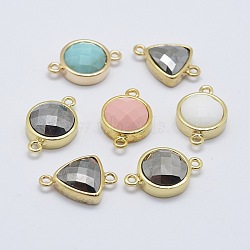Glaze & Faceted Mixed Stone Links connectors, with Brass Finding, Mixed Shapes, Golden, 11~12x18~19x5~6mm, Hole: 1mm(KK-L158-11G)