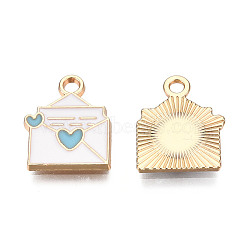 Alloy Enamel Pendants, Light Gold, Letter, Sky Blue, 15.5x12.5x2mm, Hole: 2mm(ENAM-S119-051B)