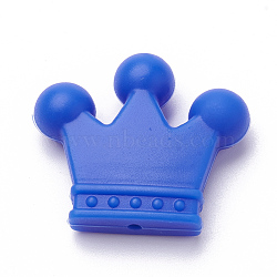 Food Grade Eco-Friendly Silicone Focal Beads, Chewing Beads For Teethers, DIY Nursing Necklaces Making, Crown, Blue, 30x35x10mm, Hole: 2mm(SIL-Q013-02)