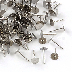 Non-Tarnish 316 Surgical Stainless Steel Flat Round Blank Peg Stud Earring Settings, Stainless Steel Color, Tray: 6mm, 12x6mm, Pin: 0.8mm(A-STAS-R073-02)