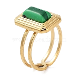 Ion Plating(IP) 304 Stainless Steel Ring, Adjustable Synthetic Malachite Rings, Rectangle, 12x16mm, Inner Diameter: Adjustable(RJEW-B059-09G-04)