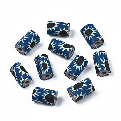 Handmade Polymer Clay Beads, Column with Jewelry Crafts Pattern, Prussian Blue, 11x6~7.5mm, Hole: 2~3mm(CLAY-N008-046-02)