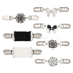 7Pcs 7 Styles Alloy Cardigan Clips, Sweater Collar Clips, Mixed Shapes, Mixed Color, 110~126mm, 1pc/style(JEWB-CA0001-70)