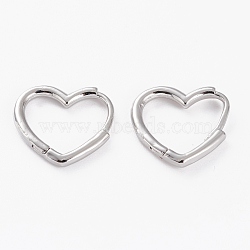 Brass Huggie Hoop Earrings, Long-Lasting Plated, Heart, Platinum, 14x15x1.5mm, Pin: 1mm(EJEW-C502-09P)