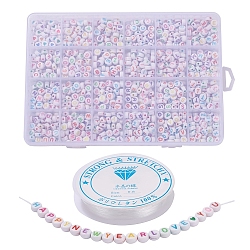 1200Pcs DIY Acrylic Bead Stretch Bracelets Kits for Children's Day, Including Flat Round Beads and Clear Elastic Crystal Thread, Letter & Heart, White, 7x7x3.5mm, Hole: 1.8mm, 1200pcs/Box(DIY-YW0001-88A)