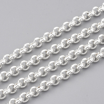 304 Stainless Steel Rolo Chains, Belcher Chain, Unwelded, with Spool, Silver Color Plated, 4x1.5mm, about 32.8 Feet(10m)/roll