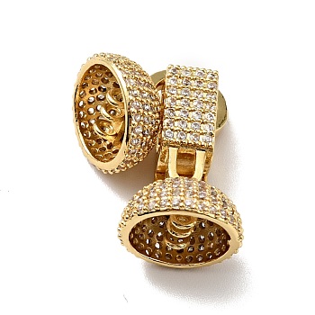 Brass Micro Pave Clear Cubic Zirconia Fold Over Clasps, Cadmium Free & Lead Free, Golden, 32x12.5mm, Hole: 1mm