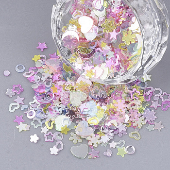 Ornament Accessories, PVC Plastic Paillette/Sequins Beads, Mixed Shapes, Mixed Color, 2~6x1.5~6x0.4mm