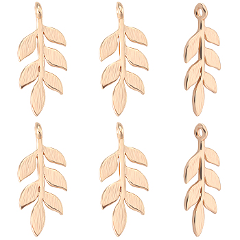 16Pcs Brass Pendants, Leaf, Nickel Free, Real 18K Gold Plated, 25x11x1.5mm, Hole: 1mm