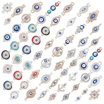Evil Eye Jewelry Making Finding Kit, Including Flat Round & Heart & Infinity & Palm & Leaf Pendants & Charm Connectors, Mixed Color, 13.5~32x7.5~17x2.5~3.5mm, 60Pcs/box