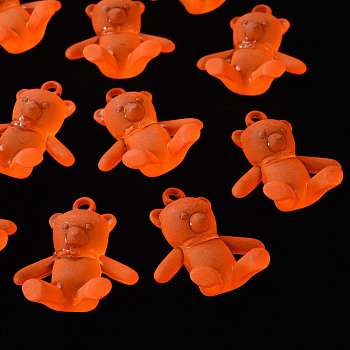Frosted Acrylic Pendants, Bear, Orange Red, 38.5x34x15mm, Hole: 2.5mm, about 94pcs/500g