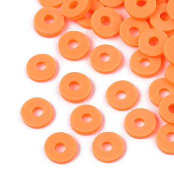 Eco-Friendly Handmade Polymer Clay Beads, Disc/Flat Round, Heishi Beads, Dark Orange, 6x1mm, Hole: 2mm, about 23500pcs/1000g