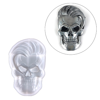 Happy Skull Display Decoration Statue Silicone Molds, Portrait Sculpture Resin Casting Molds, for UV Resin, Epoxy Resin Craft Making, White, 148x93x21mm