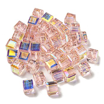 Electroplate Glass Beads, Faceted, Cube, Misty Rose, 5.5x5.5x5.5mm, Hole: 1.5mm, 100pcs/bag
