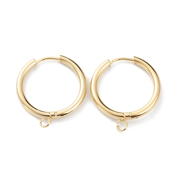201 Stainless Steel Huggie Hoop Earring Findings, with Horizontal Loop and 316 Surgical Stainless Steel Pin, Real 24K Gold Plated, 25x23x2.5mm, Hole: 2.5mm, Pin: 1mm
