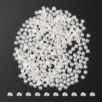 ABS Plastic Cabochons, Imitation Pearl, Half Round, Beige, 4x2mm
