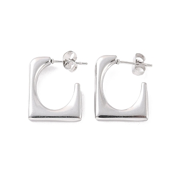 304 Stainless Steel Rectangle Stud Earrings, Half Hoop Earrings for Women, Stainless Steel Color, 20.5x17.5x3mm, Pin: 0.7mm