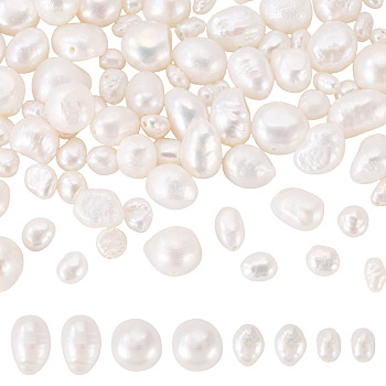 100Pcs 4 Styles Natural Cultured Freshwater Pearl Beads, Baroque Pearls Keshi Pearl Beads, Two Sides Polished, Seashell Color, 4~13.5x3~10.5x2~8.5mm, Hole: 0.5~0.7mm, 25pcs/style