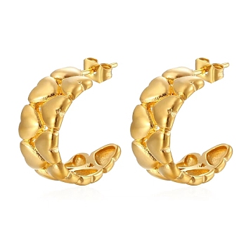 304 Stainless Steel Heart Stud Earrings, Half Hoop Earrings, Golden, 20x9mm