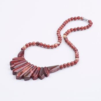 Natural Red Rainbow Jasper Bib Statement Necklaces, with Brass Findings, 18.5 inch(47.1cm)
