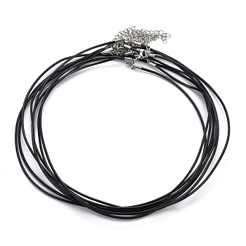 Round Leather Cord Necklaces Making, with 304 Stainless Steel Lobster Claw Clasps and Extender Chain, Black, 18 inch, 1.5mm