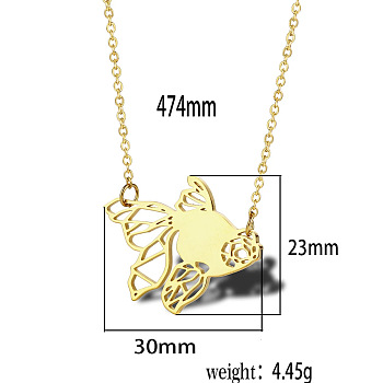 Stainless Steel Geometric Artistic Hollow Animal Pendant Necklaces, Clavicle Chain Necklaces for Women, Golden, Fish, 17.72 inch(45cm)