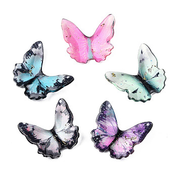 Transparent Epoxy Resin Cabochons, with Glitter Powder and Gold Foil, Butterfly, Mixed Color, 16x17.5~18.5x3.5~4.5mm