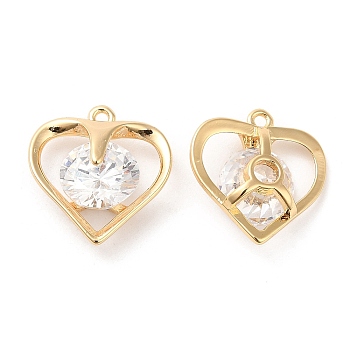 Glass Pendants, with Brass Finding, Heart Charms, Real 18K Gold Plated, 15x14.5x5.5mm, Hole: 1mm