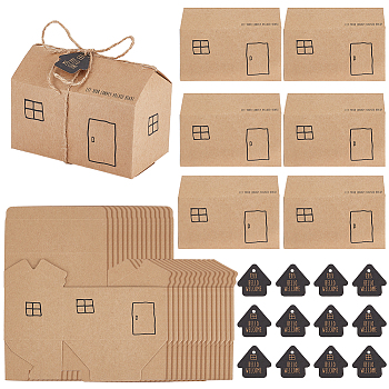 Kraft Paper Small House Gift Storage Boxes, Candy Gift Case for Party Supplies, Wheat, 11.4x6.5x6cm